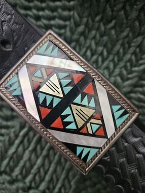 Zuni Signed Inlayed Multicolor Belt Buckle